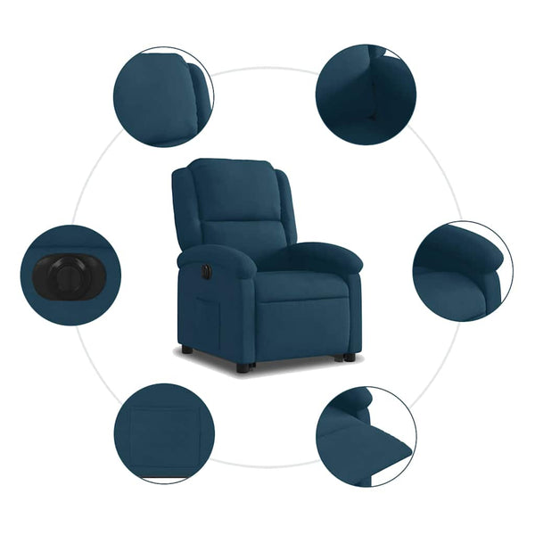 Elektrischer Relaxsessel mit Aufstehhilfe Blau Samt