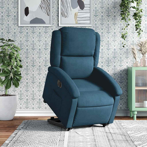 Elektrischer Relaxsessel mit Aufstehhilfe Blau Samt