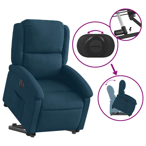 Elektrischer Relaxsessel mit Aufstehhilfe Blau Samt