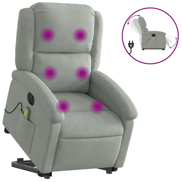 vidaXL Fauteuil de massage électrique avec fonction releveur Gris clair Velours
