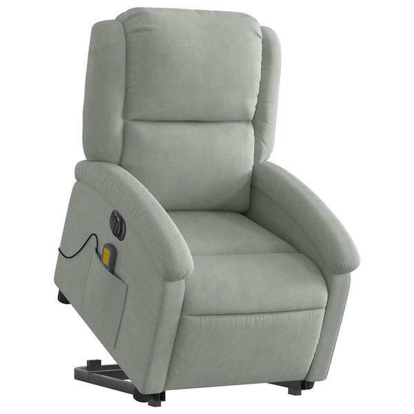 vidaXL Fauteuil de massage électrique avec fonction releveur Gris clair Velours