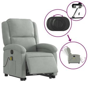 vidaXL Fauteuil de massage électrique avec fonction releveur Gris clair Velours