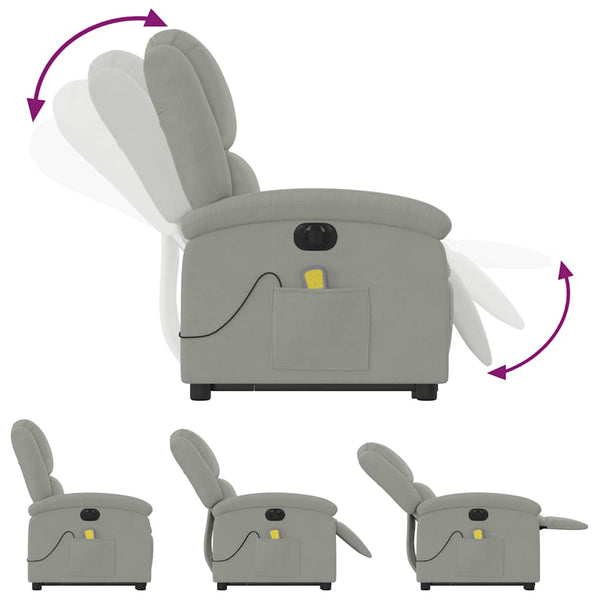 vidaXL Fauteuil de massage électrique avec fonction releveur Gris clair Velours