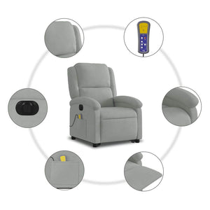 vidaXL Fauteuil de massage électrique avec fonction releveur Gris clair Velours