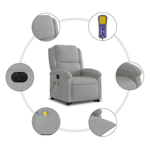 vidaXL Fauteuil de massage électrique avec fonction releveur Gris clair Velours
