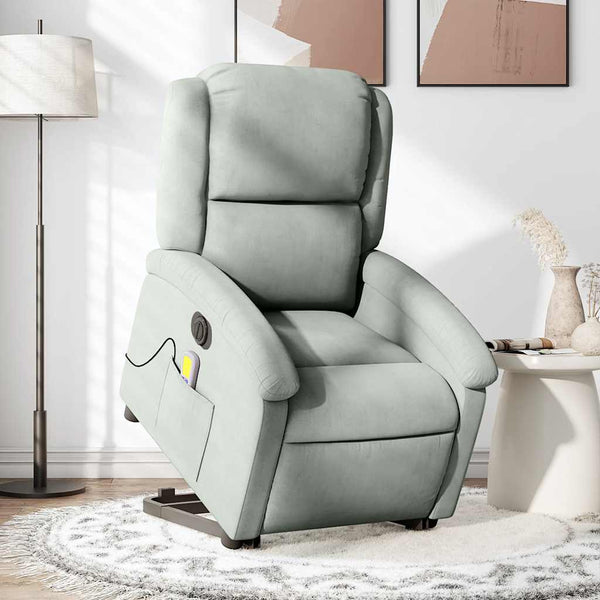 vidaXL Fauteuil de massage électrique avec fonction releveur Gris clair Velours