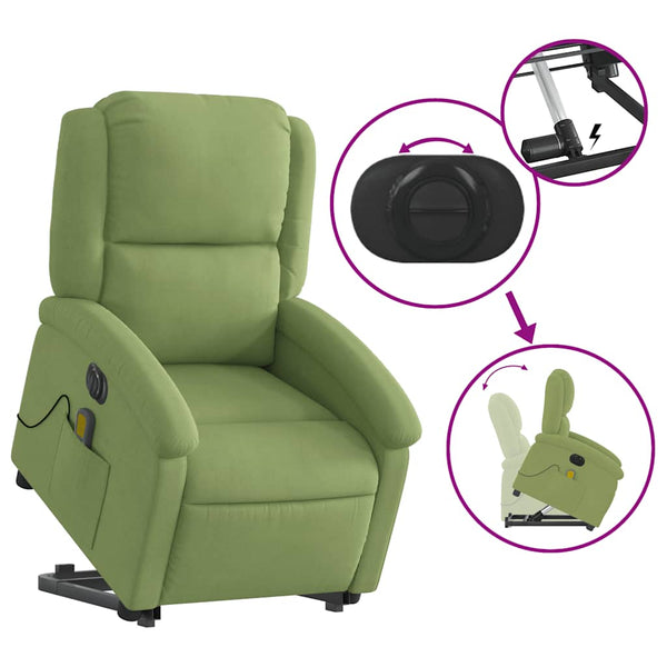 Elektrischer Massagesessel mit Aufstehhilfe Hellgrün Samt