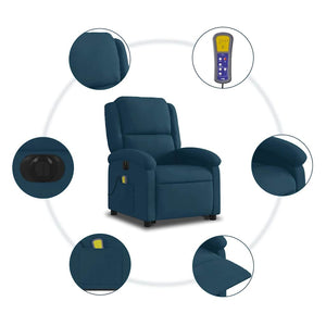 Elektrischer Massagesessel mit Aufstehhilfe Blau Samt