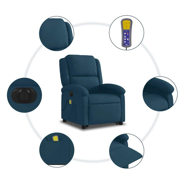 Elektrischer Massagesessel mit Aufstehhilfe Blau Samt