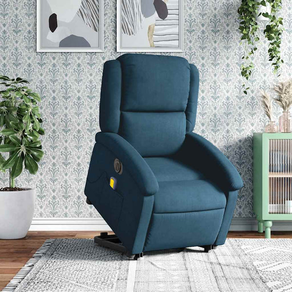 Elektrischer Massagesessel mit Aufstehhilfe Blau Samt
