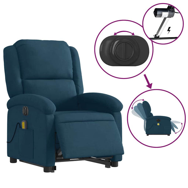 Elektrischer Massagesessel mit Aufstehhilfe Blau Samt