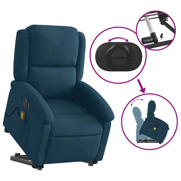 Elektrischer Massagesessel mit Aufstehhilfe Blau Samt