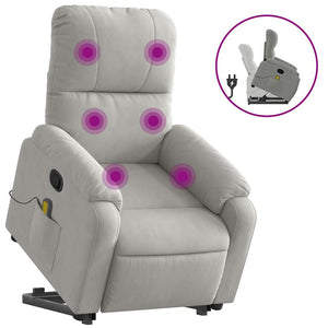 vidaXL Massage Recliner with Lift Function Light Gray Microfiber Fabric