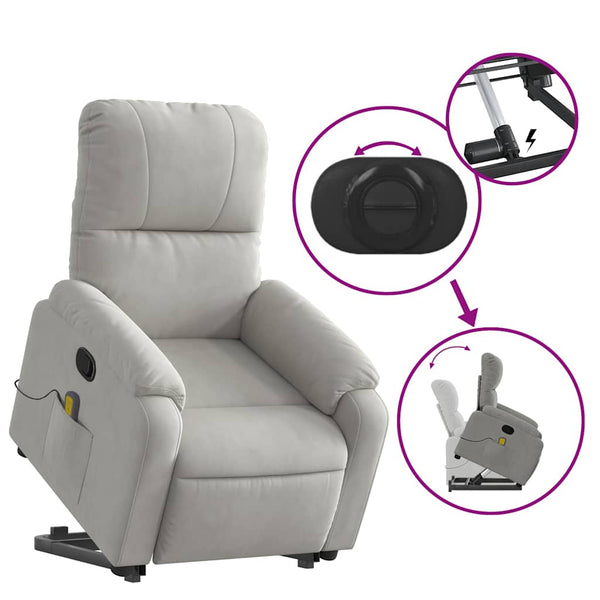 vidaXL Massage Recliner with Lift Function Light Gray Microfiber Fabric