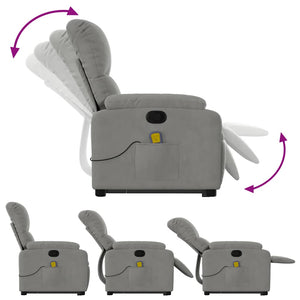 vidaXL Massage Recliner with Lift Function Light Gray Microfiber Fabric