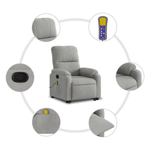 vidaXL Massage Recliner with Lift Function Light Gray Microfiber Fabric