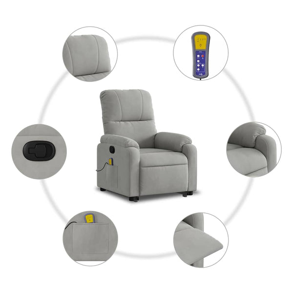 vidaXL Massage Recliner with Lift Function Light Gray Microfiber Fabric