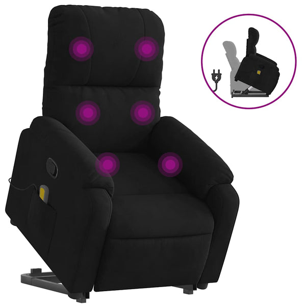Massagesessel mit Aufstehhilfe Schwarz Mikrofaser
