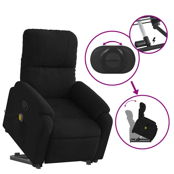 Massagesessel mit Aufstehhilfe Schwarz Mikrofaser