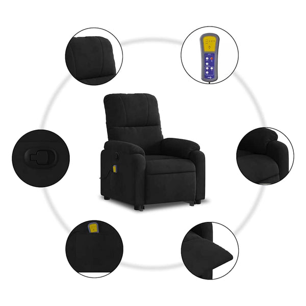 Massagesessel mit Aufstehhilfe Schwarz Mikrofaser