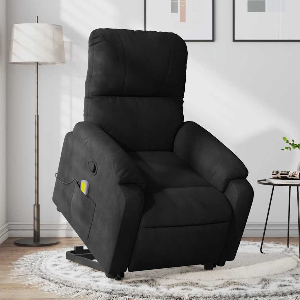 Massagesessel mit Aufstehhilfe Schwarz Mikrofaser