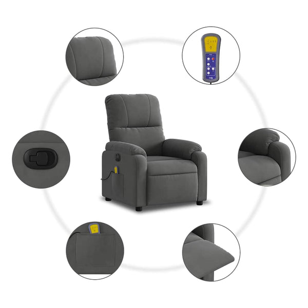 Elektrischer Massagesessel mit Aufstehhilfe Dunkelgrau