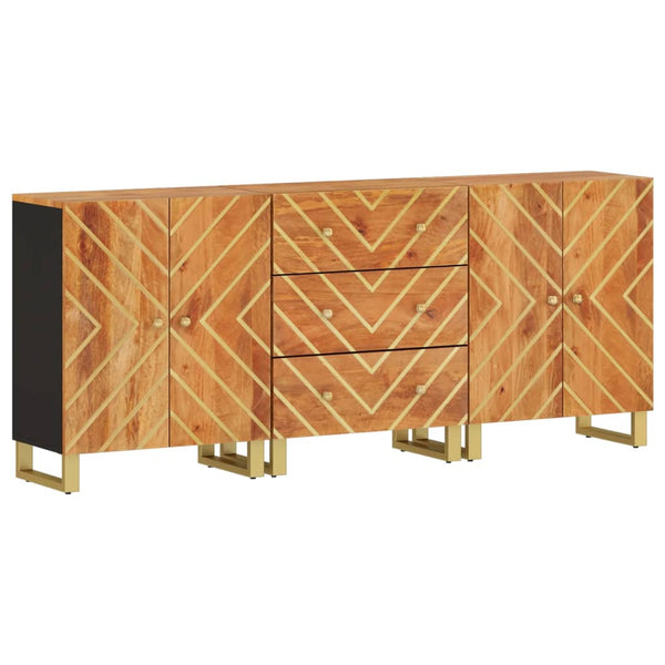 Beistellschränke 3er Set Mango Massivholz Braun & Schwarz