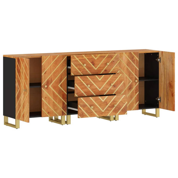 Beistellschränke 3er Set Mango Massivholz Braun & Schwarz