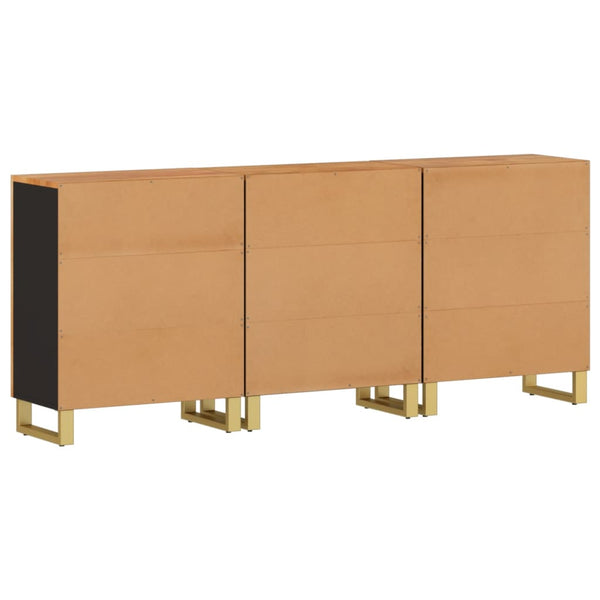 Beistellschränke 3er Set Mango Massivholz Braun & Schwarz