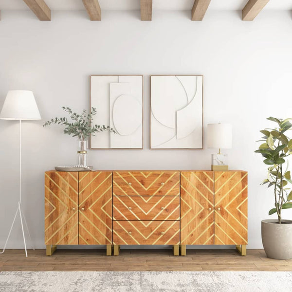 Beistellschränke 3er Set Mango Massivholz Braun & Schwarz