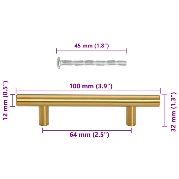 Möbelgriffe 10 Stk. Golden 64 mm Edelstahl