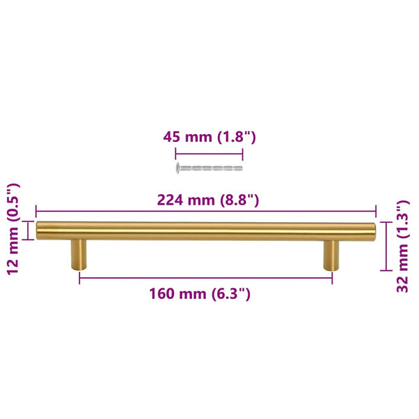 Möbelgriffe 10 Stk. Golden 160 mm Edelstahl