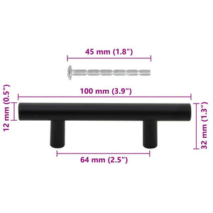 Möbelgriffe 10 Stk. Schwarz 64 mm Edelstahl