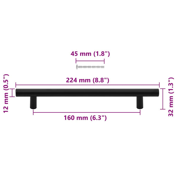 Möbelgriffe 10 Stk. Schwarz 160 mm Edelstahl