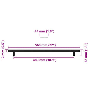 vidaXL Poignées de meuble 5 pcs Noir 480 mm Acier inoxydable