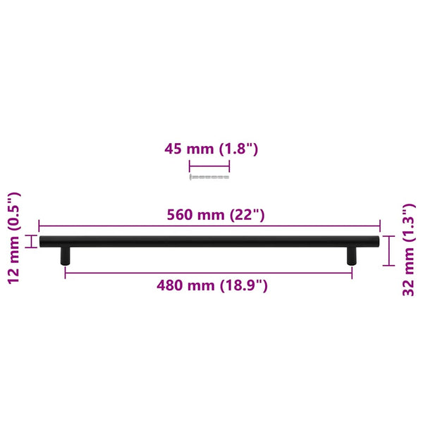 vidaXL Poignées de meuble 5 pcs Noir 480 mm Acier inoxydable