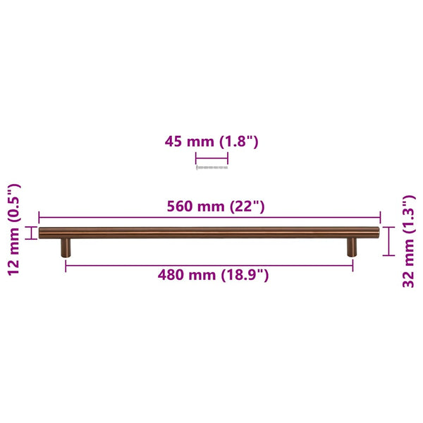 vidaXL Poignées de meubles 5 pcs Bronze 480 mm Acier inoxydable