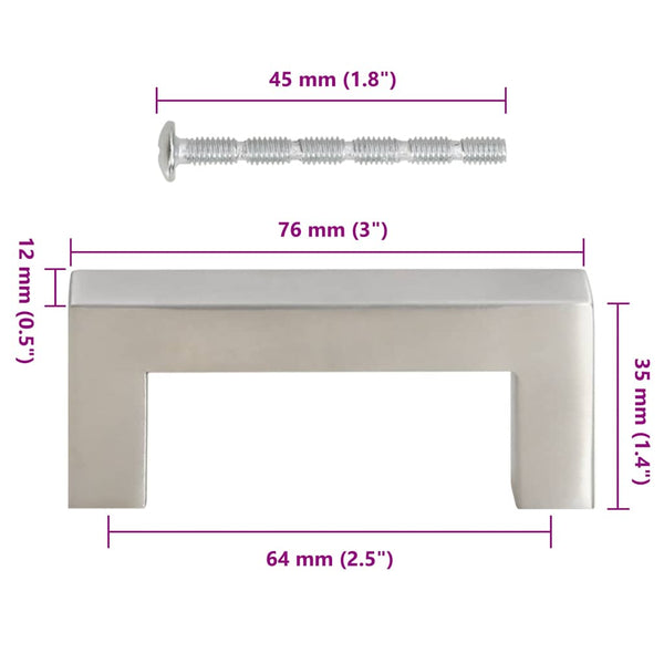 vidaXL Poignées de meubles 10 pcs Argentées 64 mm Acier inoxydable