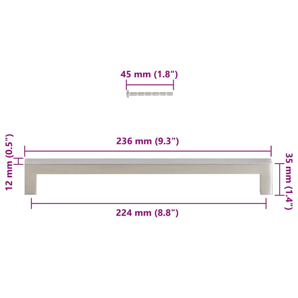 vidaXL Poignées de meubles 5 pcs Argenté 224 mm Acier inoxydable