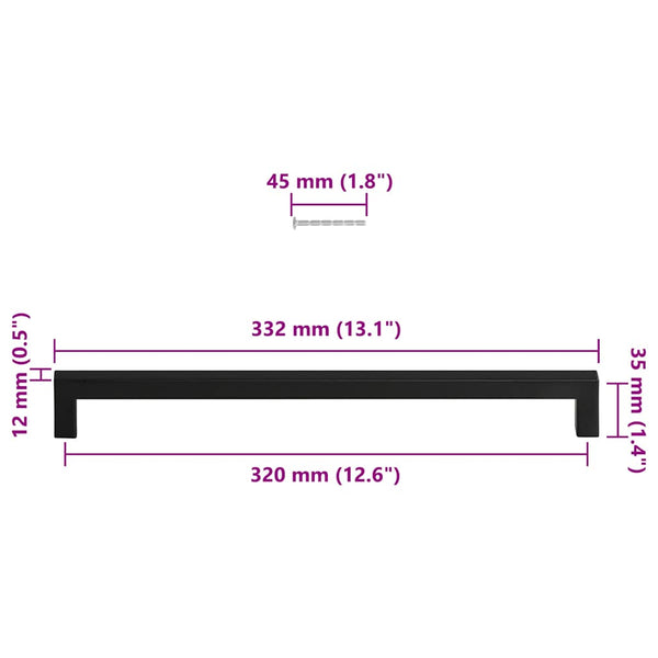 vidaXL Poignées de meuble 5 pcs Noir 320 mm Acier inoxydable