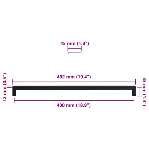 Möbelgriffe 5 Stk. Schwarz 480 mm Edelstahl