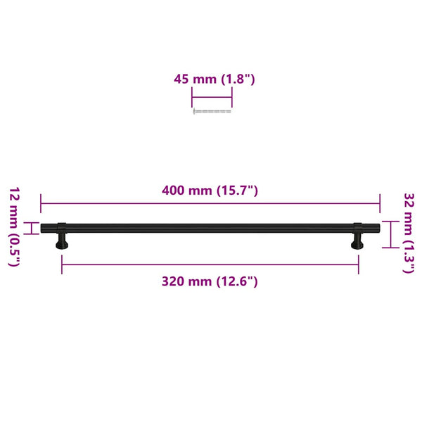 vidaXL Poignées de meuble 5 pcs Noir 320 mm Acier inoxydable