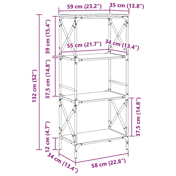 Bücherregal Grau Sonoma 4 Böden