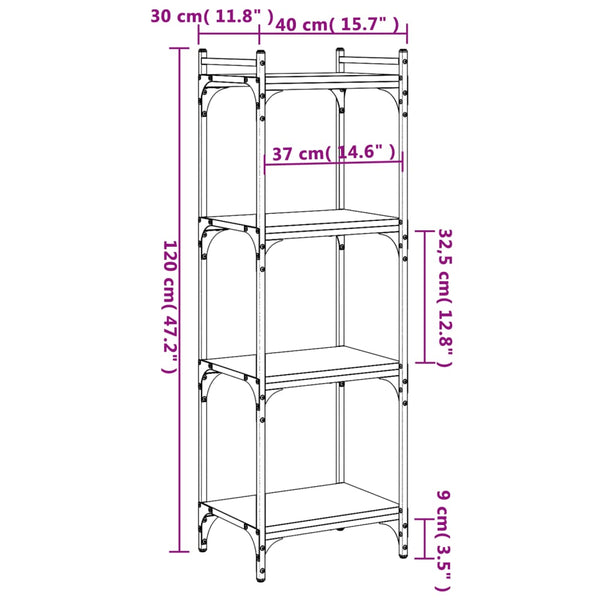 Bücherregal Grau Sonoma 4 Böden 40x120 cm