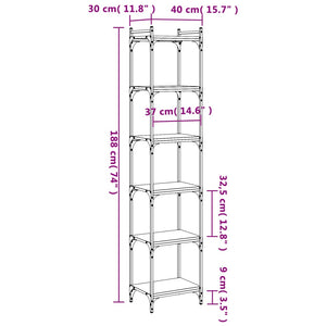 Bücherregal Räuchereiche 6 Böden 188 cm