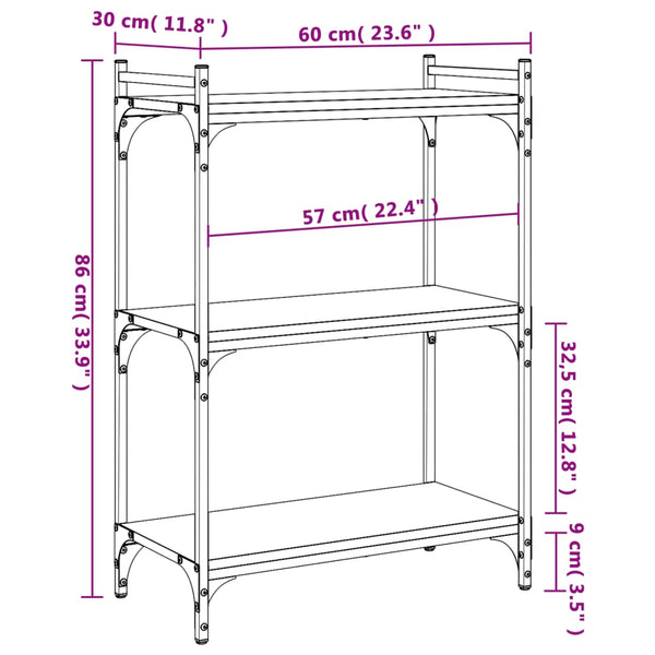 Bücherregal Räuchereiche, 3 Böden, 60 cm