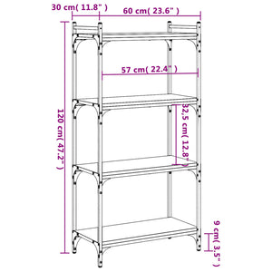 Bücherregal Räuchereiche 4 Böden 120 cm