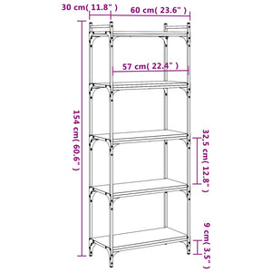 Bücherregal Grau Sonoma 60x30x154 cm