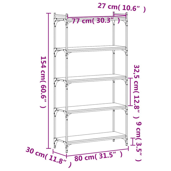 Bücherregal Braun Eiche-Optik 5 Böden