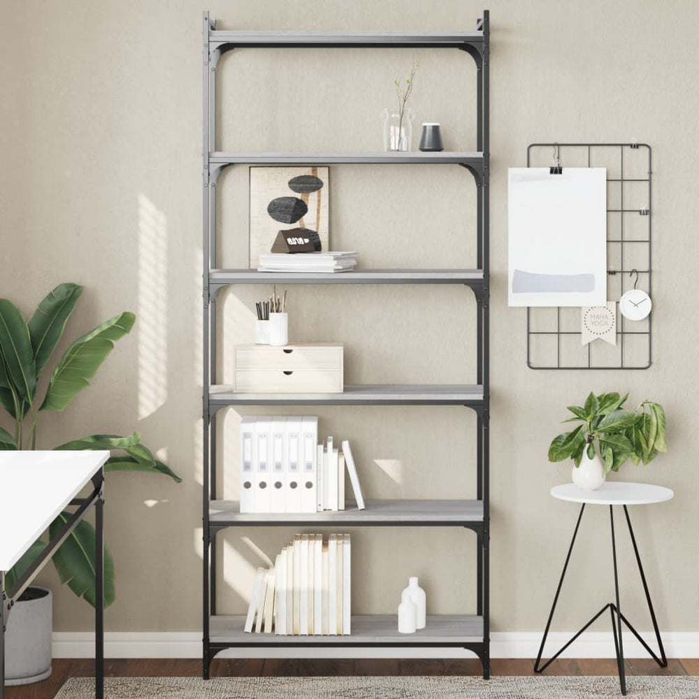 vidaXL Bibliothèque 6 Étagères Gris Sonoma 80x30x188 cm Bois d'ingénierie